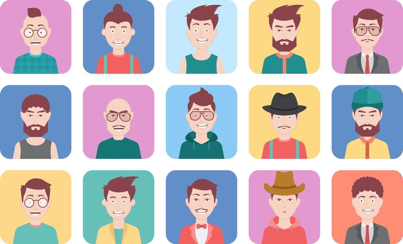 Conjunto de avatar de 15 hombres vector