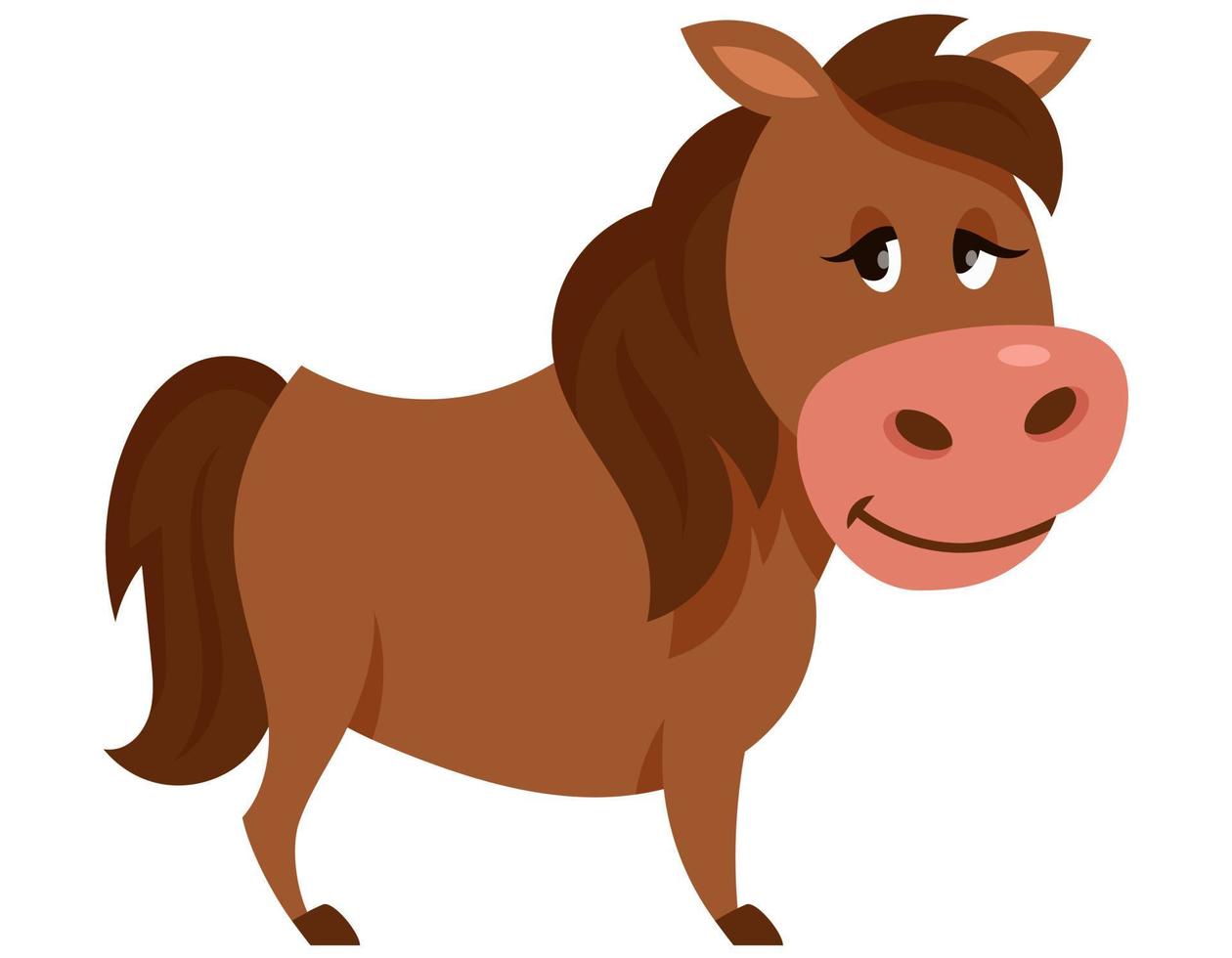 Standing cute horse. Farm animal in cartoon style. vector