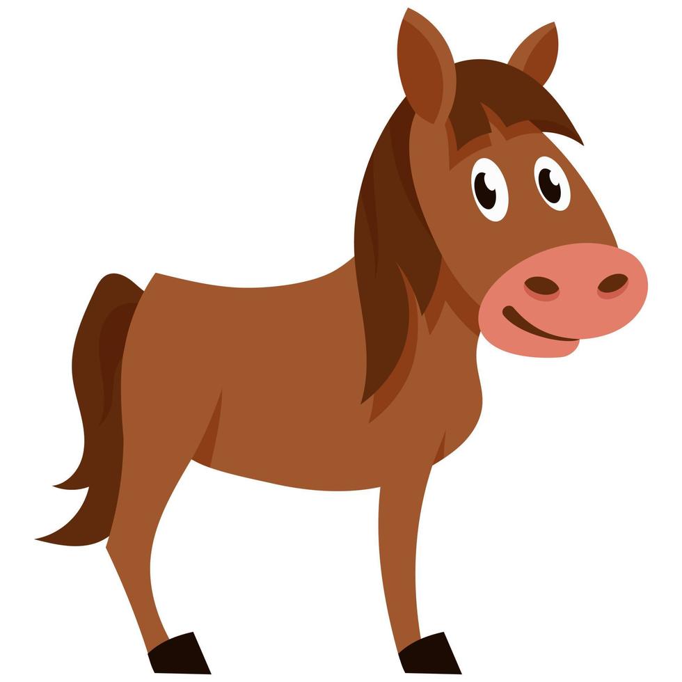 Standing funny foal. Farm animal in cartoon style. vector