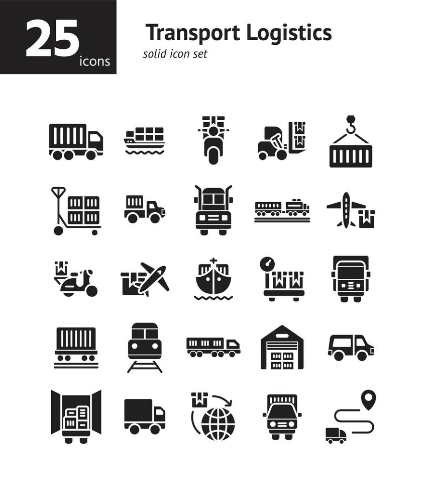 Transport Logistics solid icon set. vector