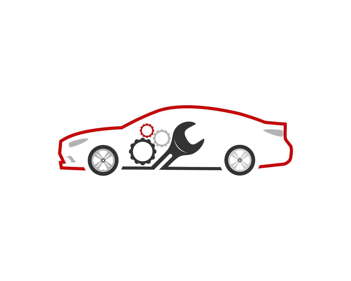 Sport car outline with gear and wrench inside vector