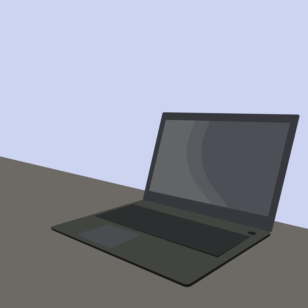 Gray laptop on the table, flat  vector image, single element on gray background