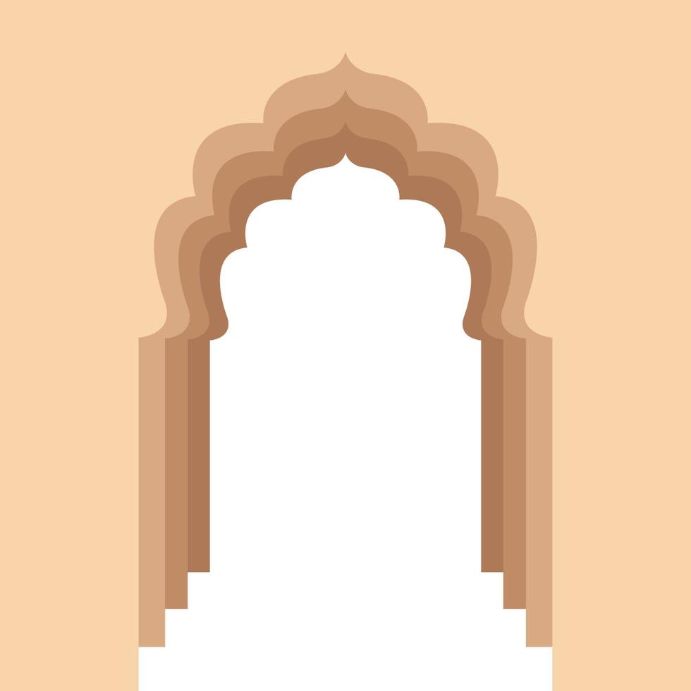 Arched entrance to the Indian Palace, flat illustration in beige and brown colors, isolated on white background vector