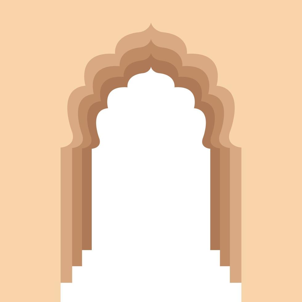 Arched entrance to the Indian Palace, flat illustration in beige and brown colors, isolated on white background vector