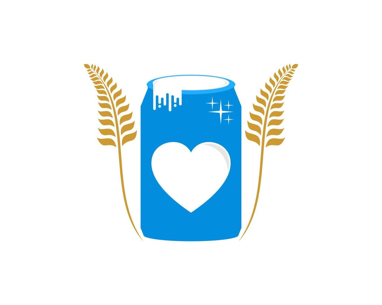 Love milk bottle with wheat behind vector