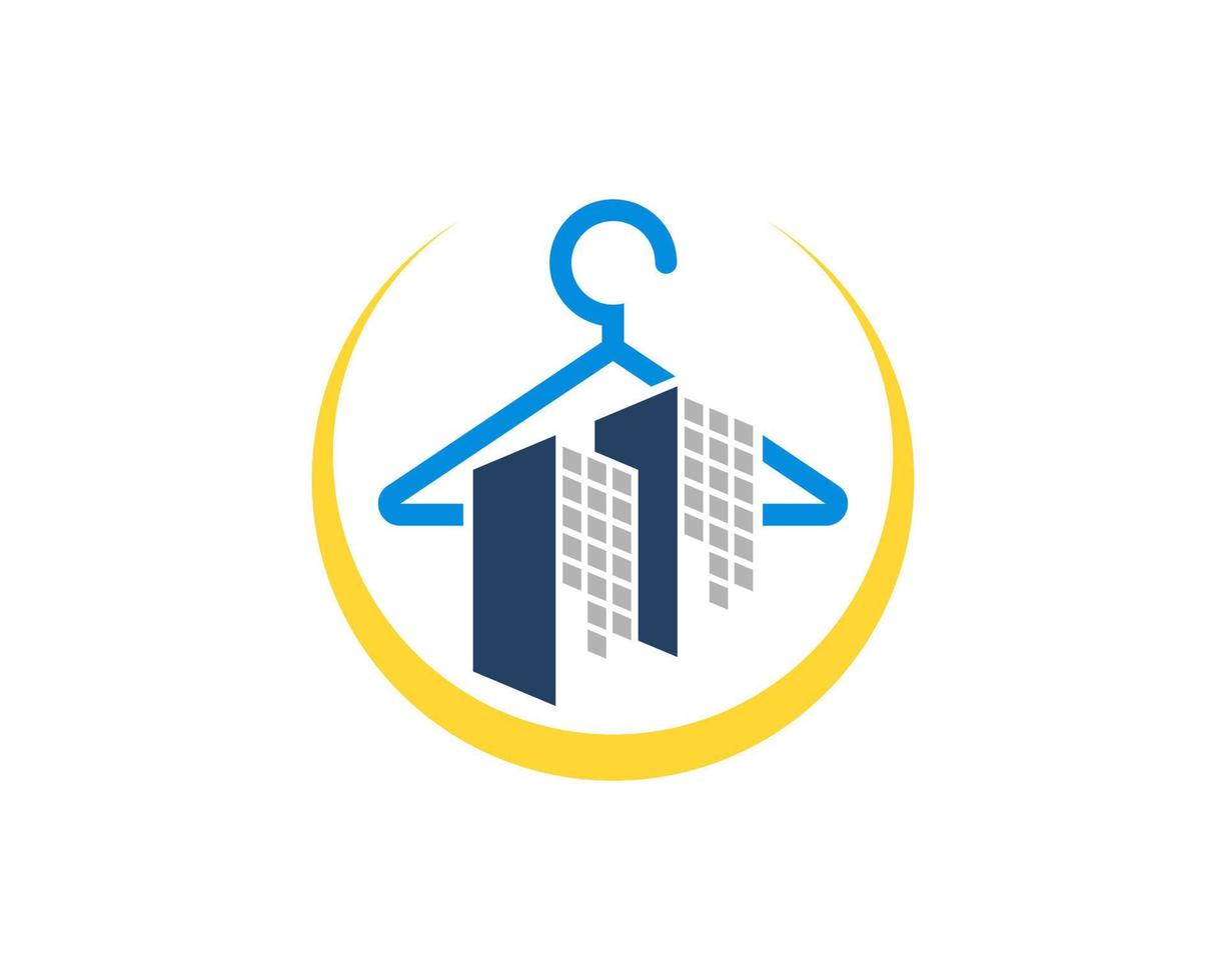 Laundry hanger with city building and circle swoosh vector