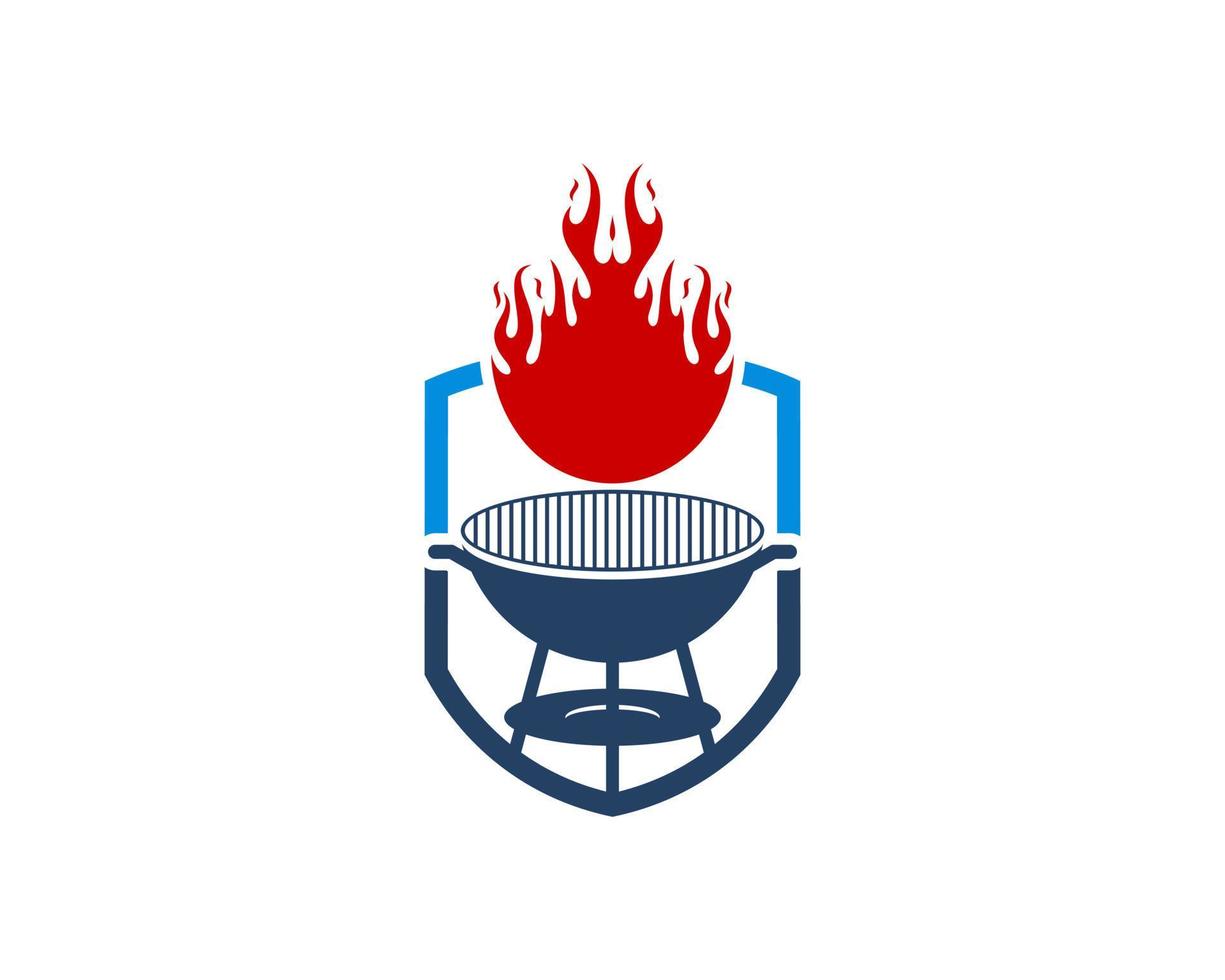 Protection shield with barbeque pan and fire vector