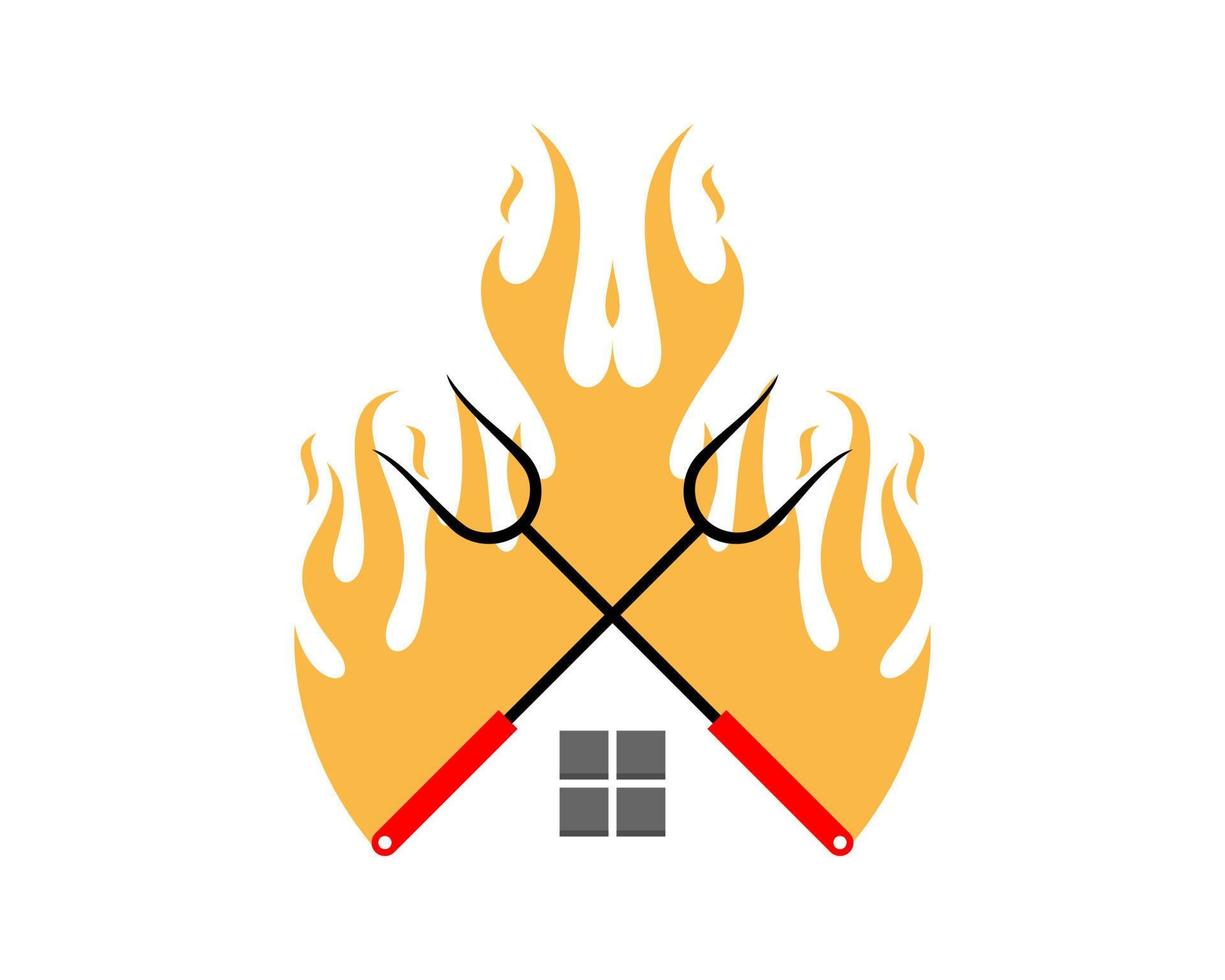 BBQ grill tool crossed with fire flame vector