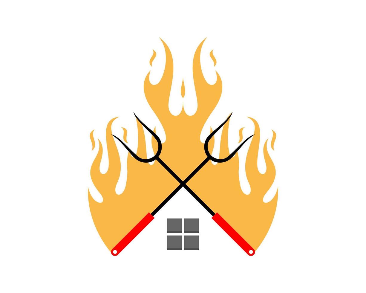 BBQ grill tool crossed with fire flame vector