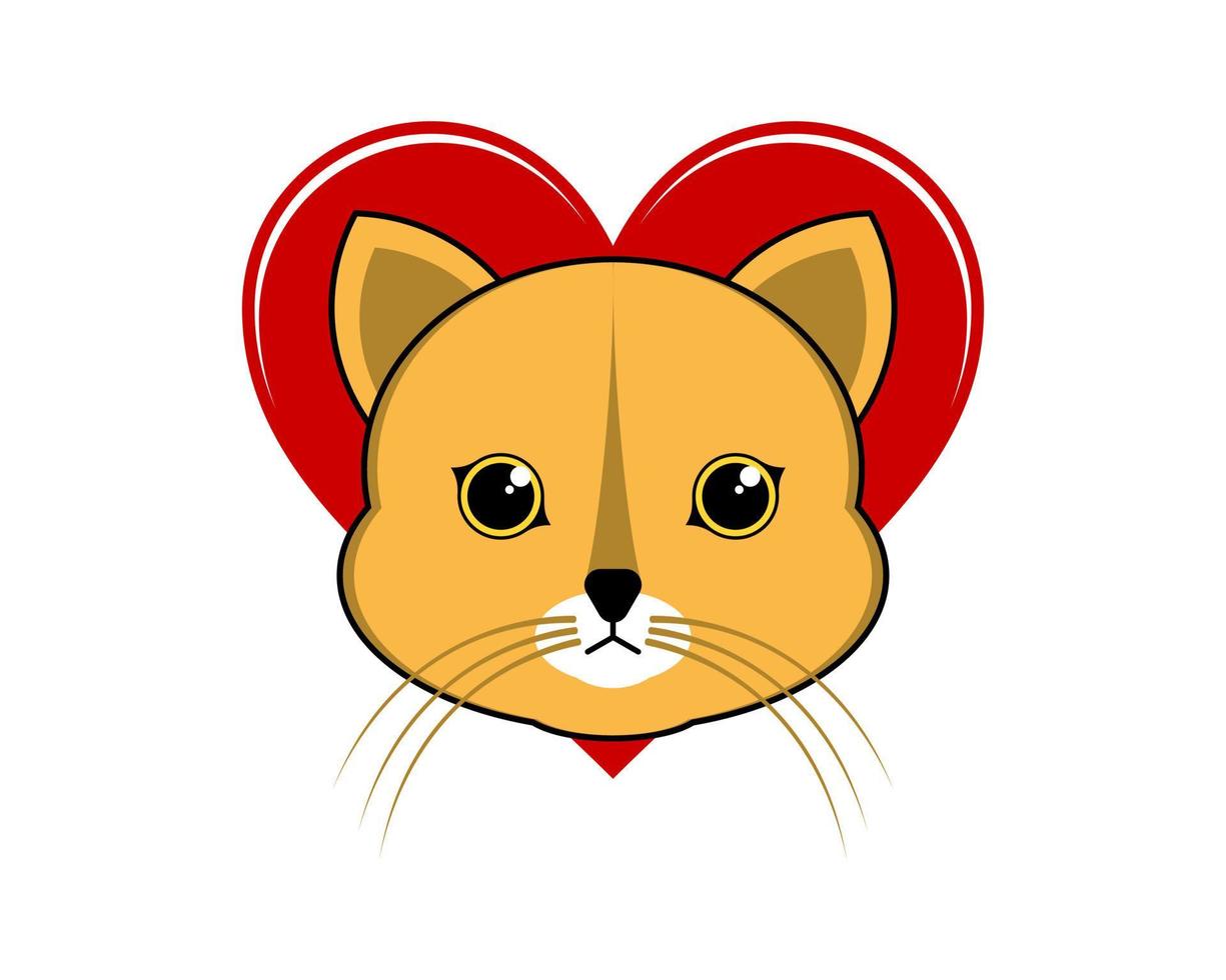 linda cabeza de gato en forma de amor vector