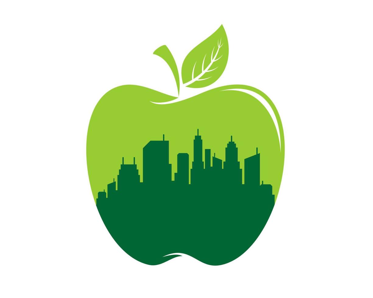 City building inside the green apple vector