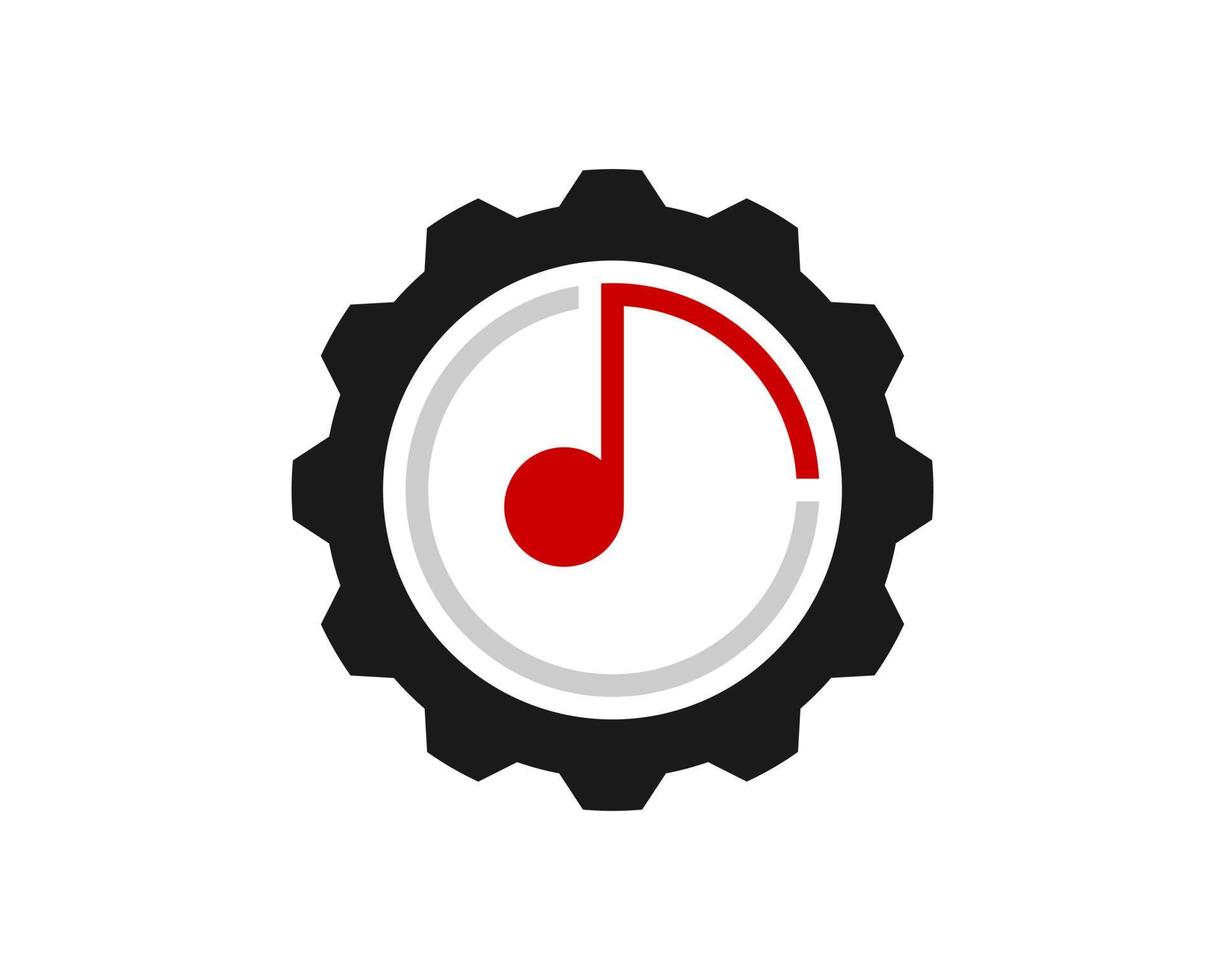 Mechanical gear with simple music note inside vector
