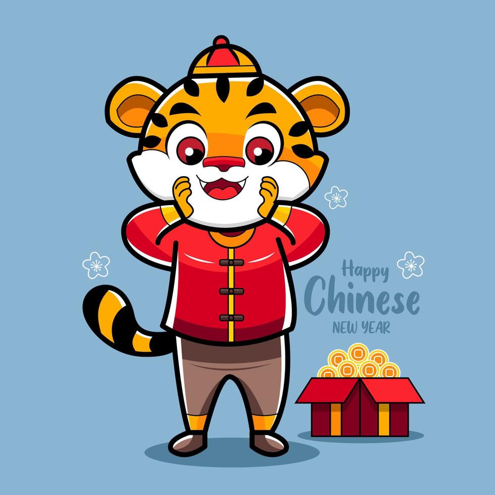 Cute tiger happy chinese new year cartoon illustration free download vector