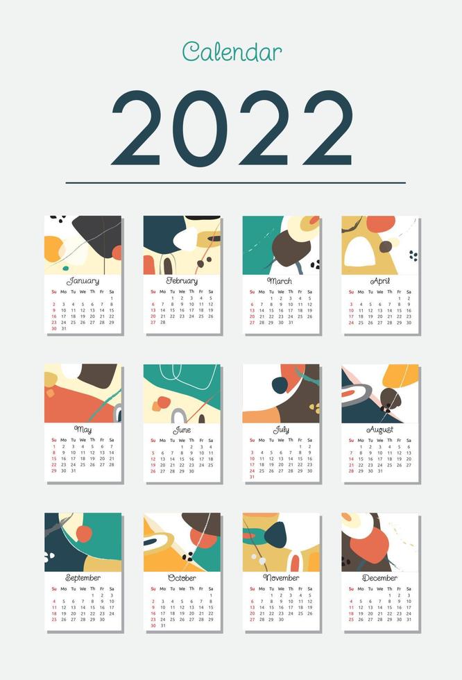 2022 artistic organic shape calendar vector template