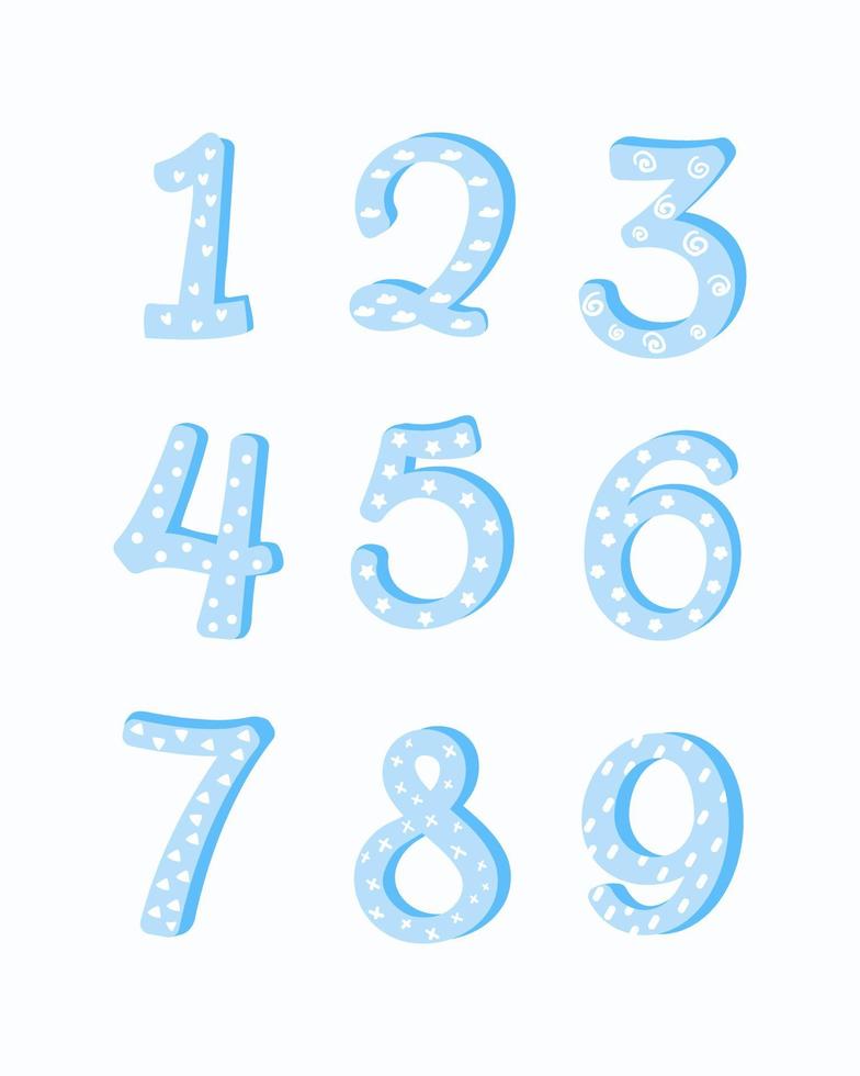Set of cute,cartoon, boy numbers from 1 to 10 for invitation,card template, baby shower.Vector flat illustration. vector