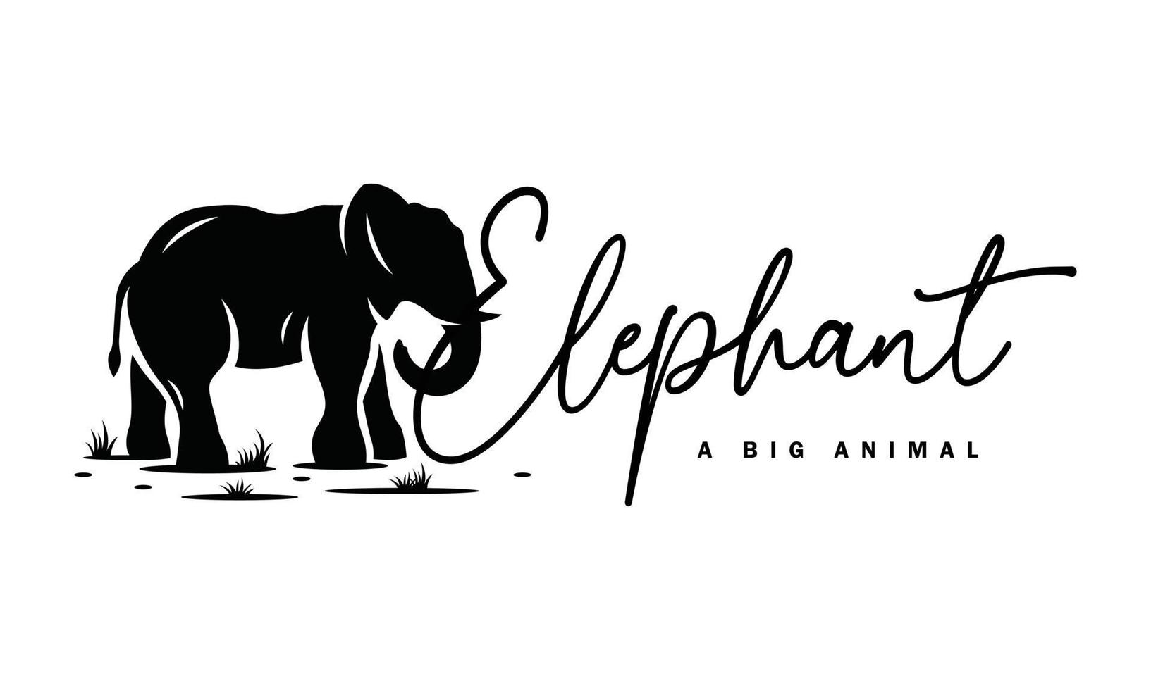 A Big Elephant Silhouette vector Illustration on white background - African wildlife character icon, symbol, badge, emblem