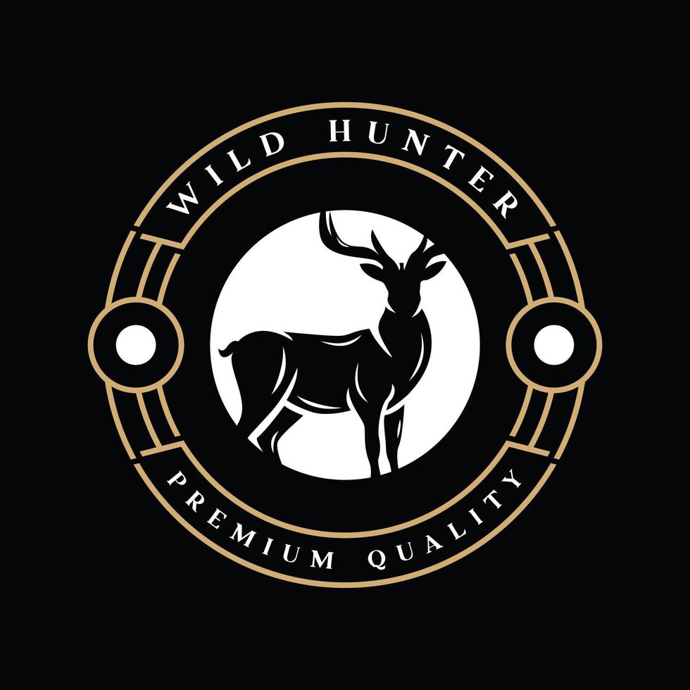 Silhouette Deer vector illustration for vintage retro wild hunter emblem, logo design