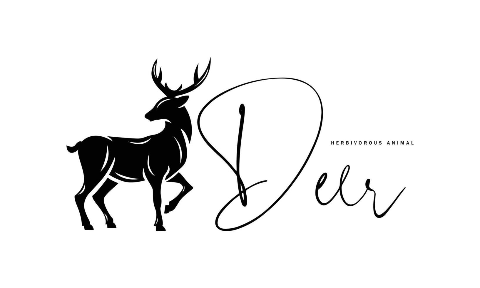 Deer vector Illustration on white background - Silhouette beauty and strong character, icon, symbol, badge, emblem of forest Capreolus, Cervidae