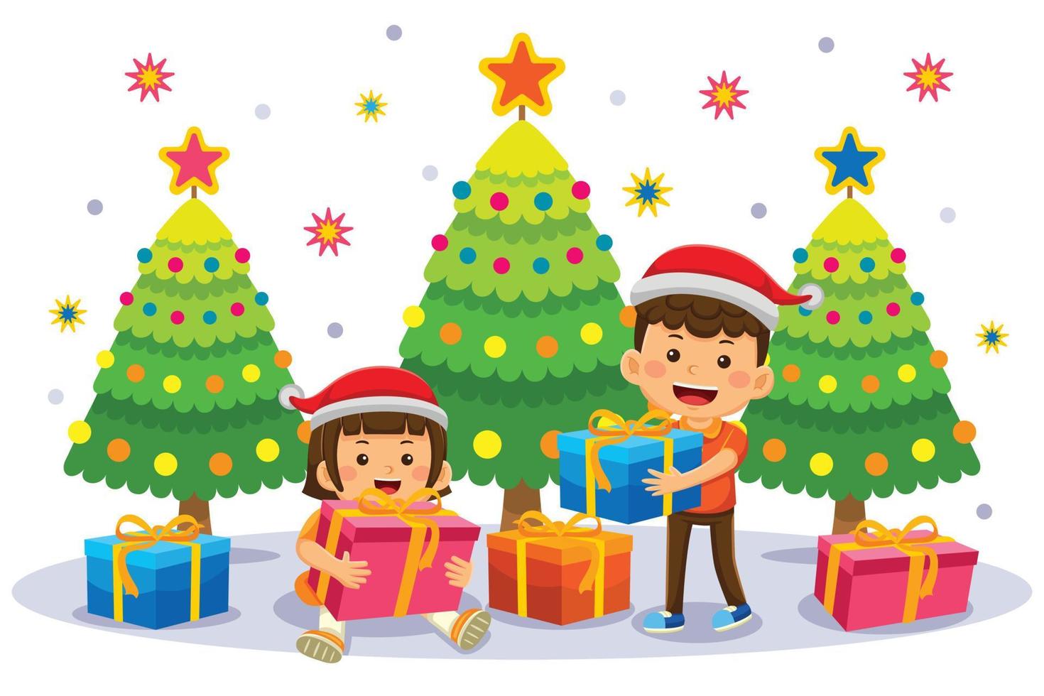 Kids Get Gifts in Flat Design Style vector