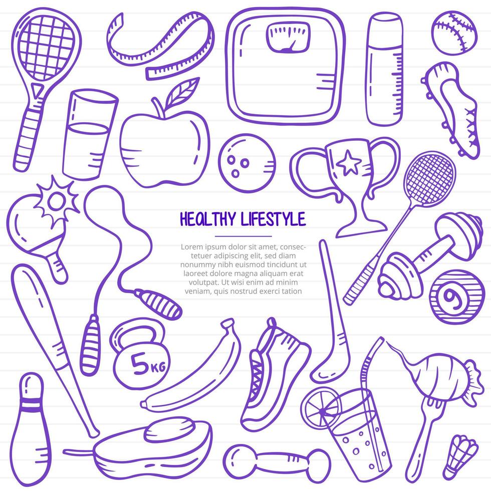 healthy lifestyle doodle hand drawn with outline style on paper books line vector