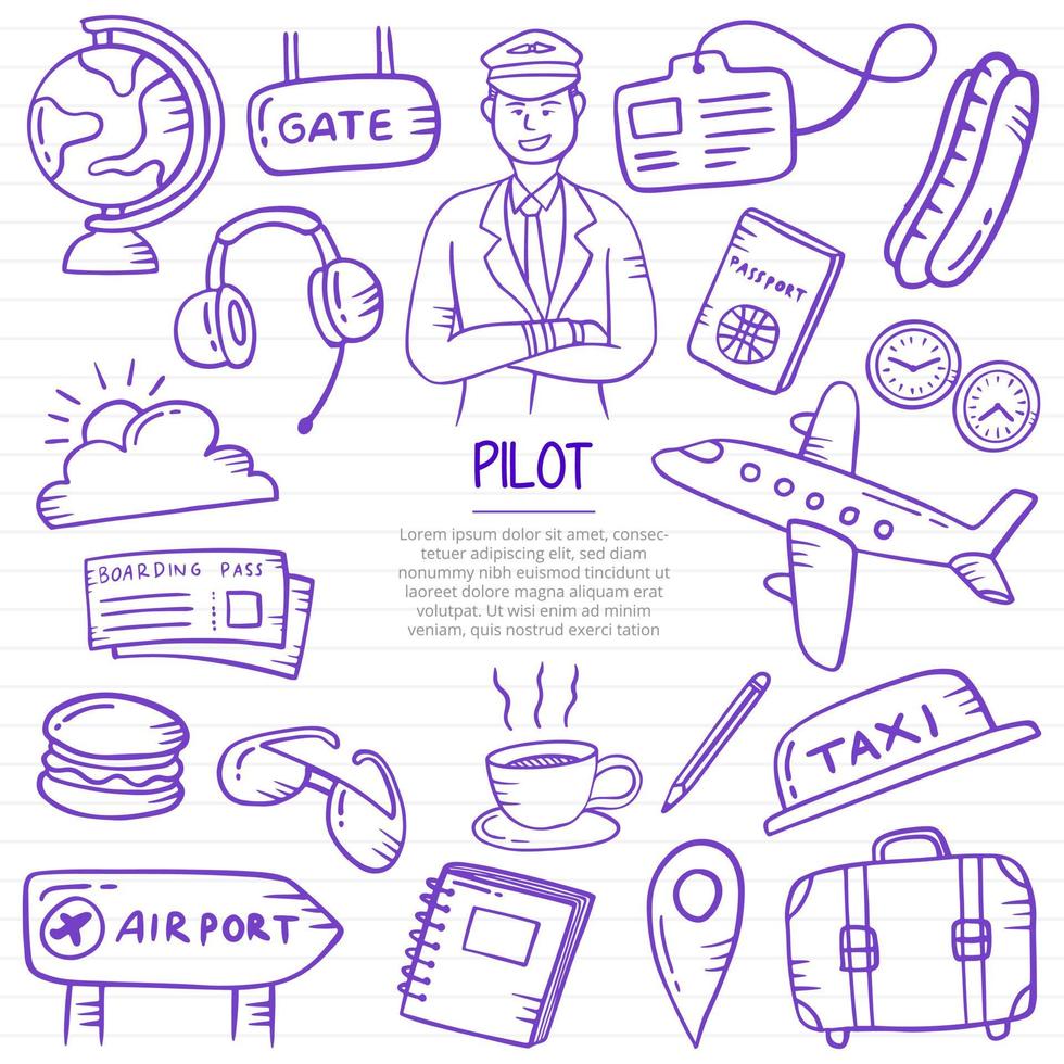 pilot doodle hand drawn with outline style on paper books line vector