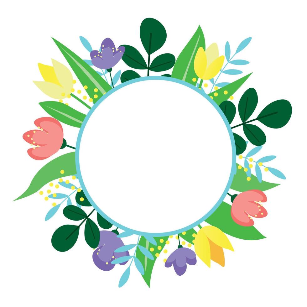 Decorative Round Frame with Flowers vector