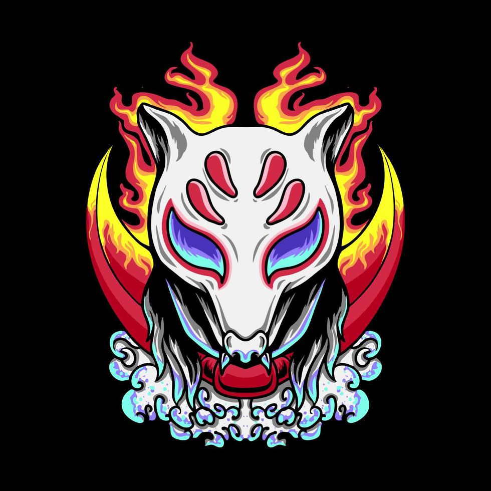 Japanese Fox Kitsune Mask Vector Illustration
