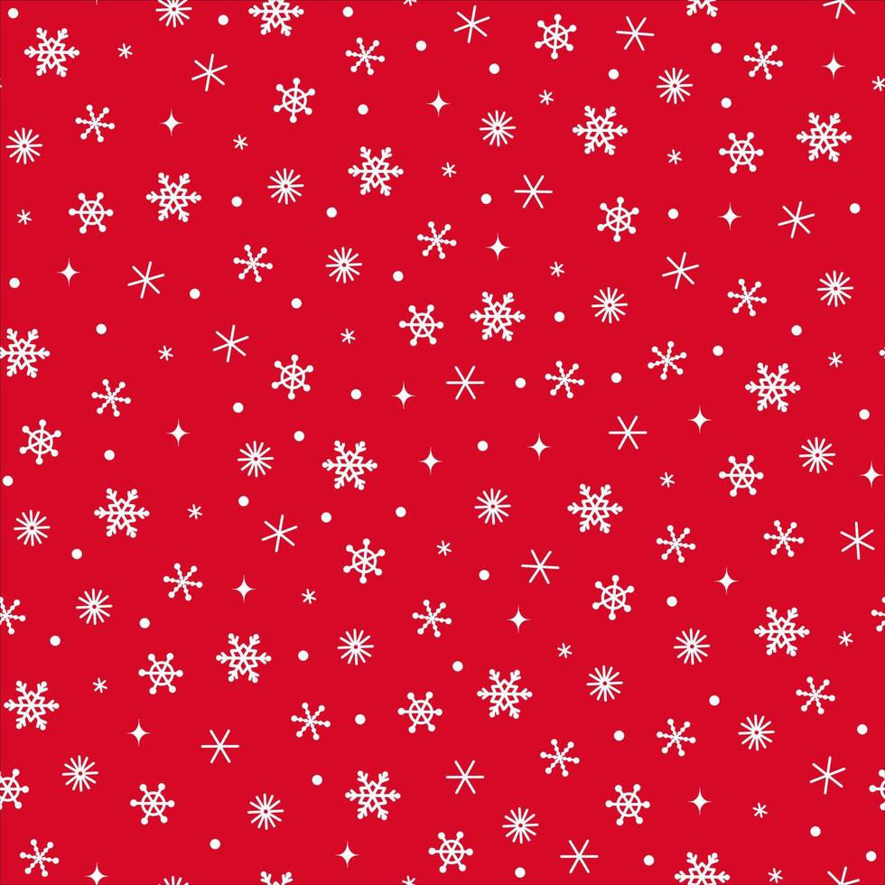 Snowfall on red background seamless vector pattern. Hand-drawn white graceful snowflakes. Sketch of ice crystals, blizzard. Festive cozy backdrop. Seasonal template for decoration, design.