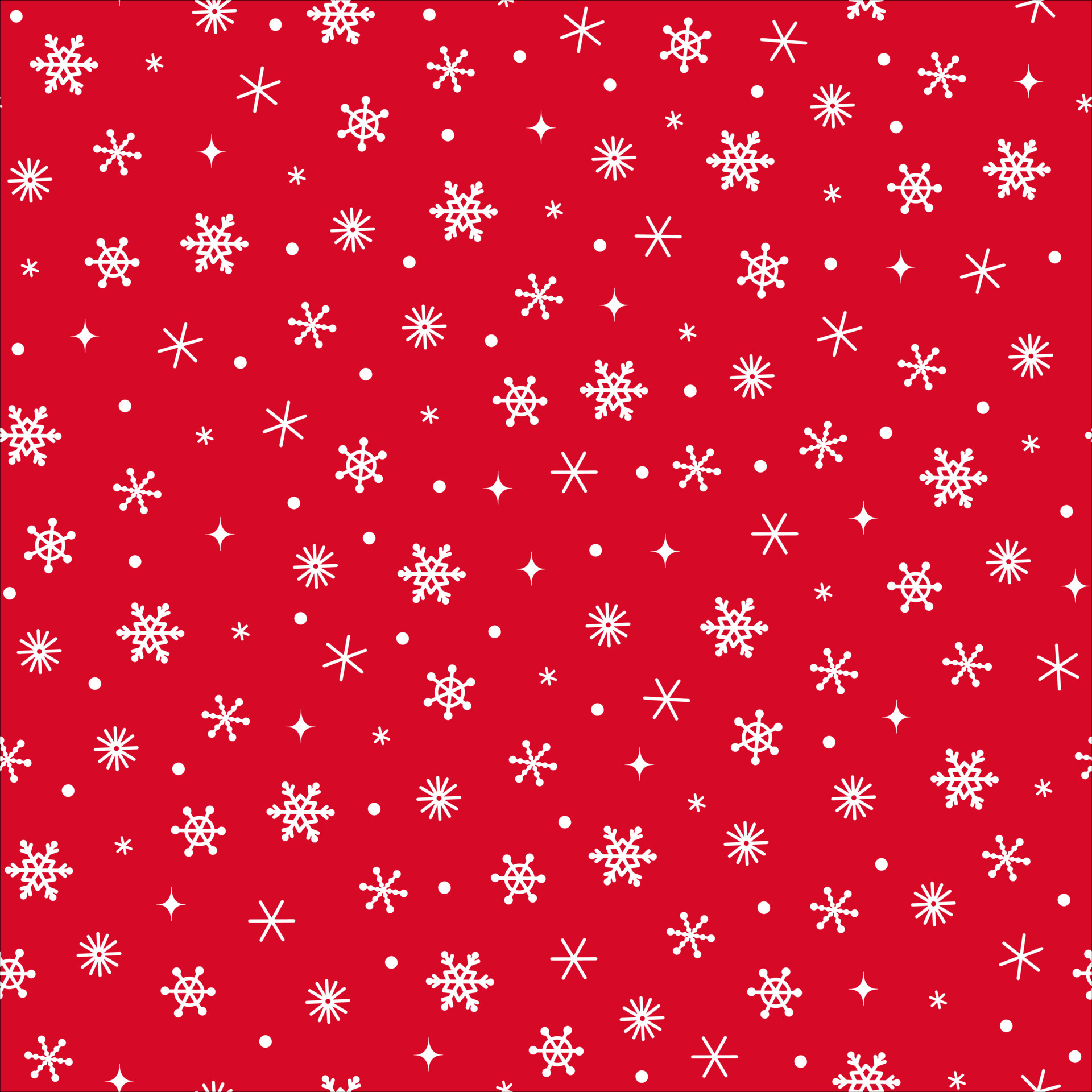 Seamless pattern of white snowflakes on red background. Snowfall