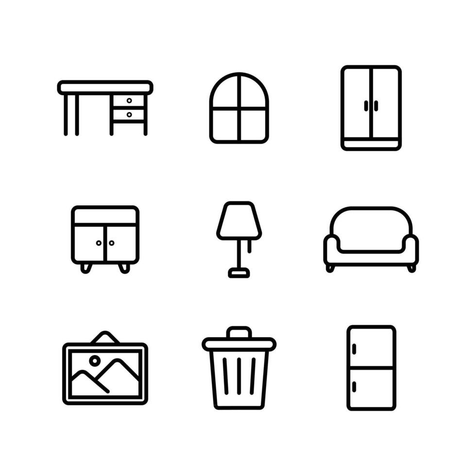 editable icon set of home furniture stuff vector