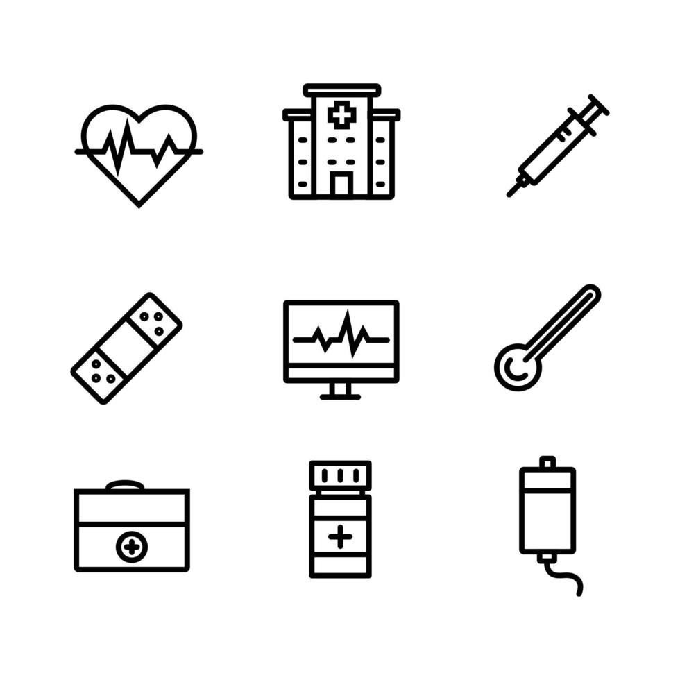 el conjunto de colección de iconos de material médico para la interfaz web o cualquier elemento de diseño vector
