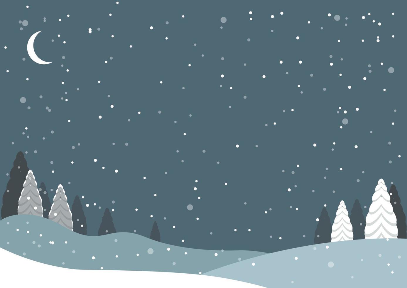 landscape view snowy forest at night on winter vector