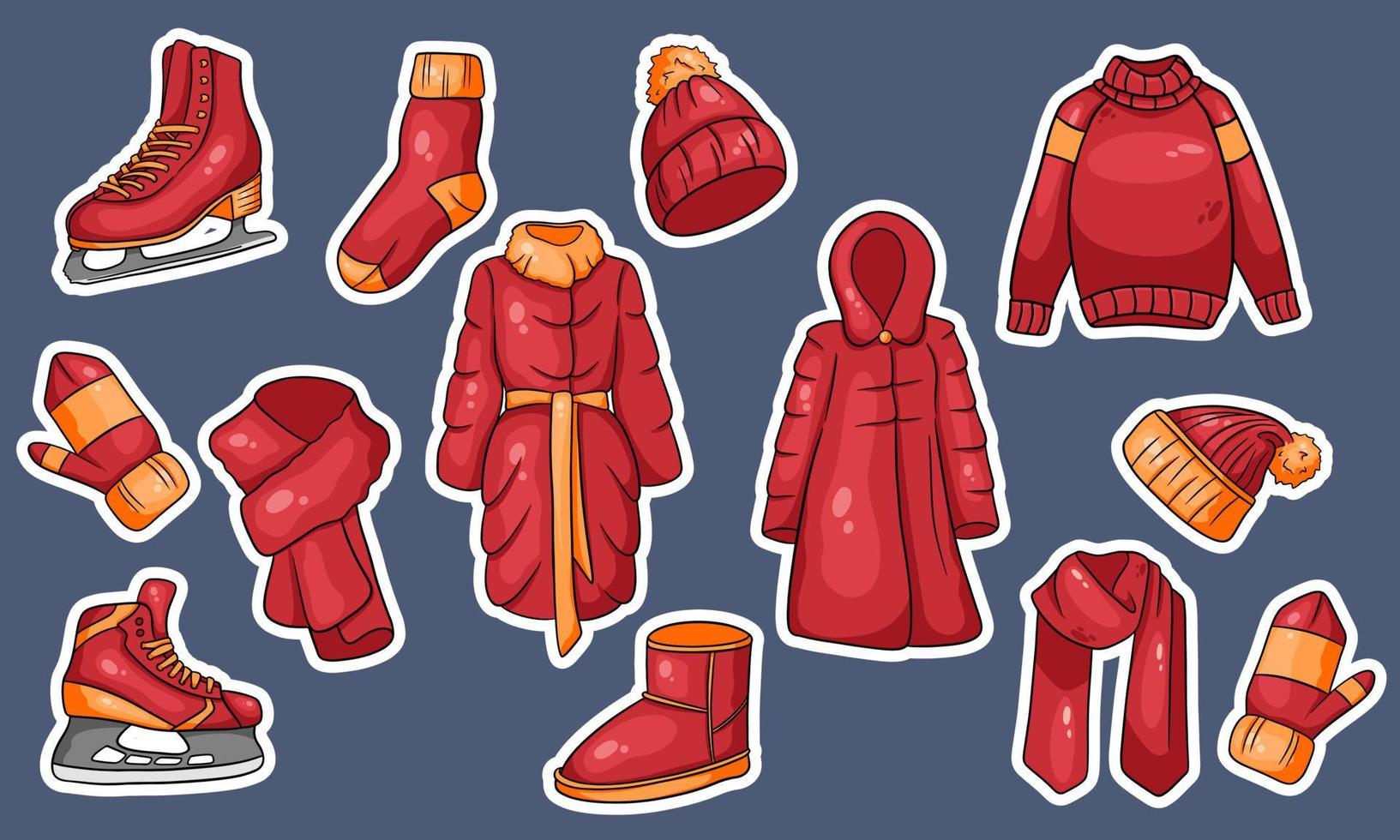 un conjunto de cosas de invierno. colección de ropa de abrigo. estilo de dibujos animados. vector