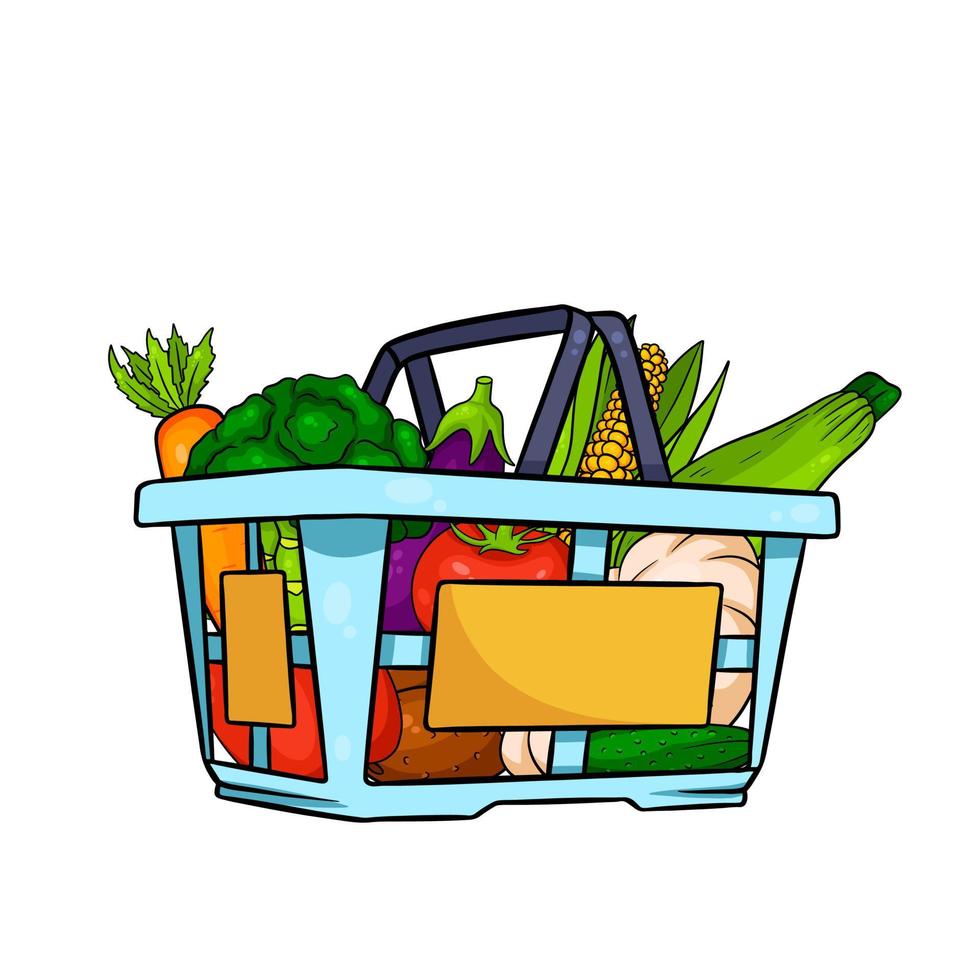 Grocery basket with vegetables. Shopping in the store. vector