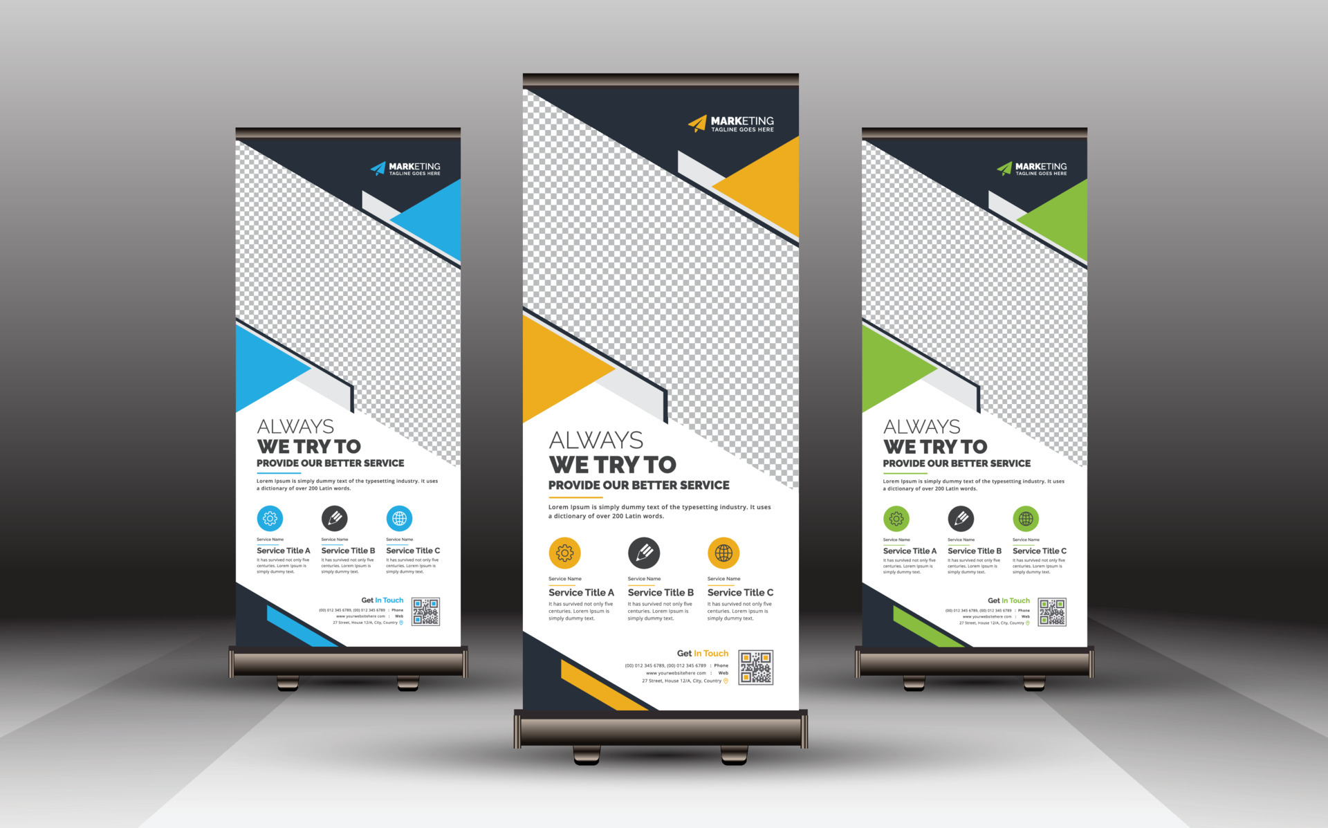 Abstract Blue, Yellow, Green, Corporate Business Roll Up Banner Signage Abstract Blue, Yellow, Green, Corporate Business Roll Up Banner Signage
