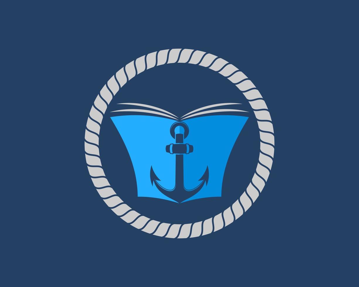 Circular rope with nautical book and anchor vector