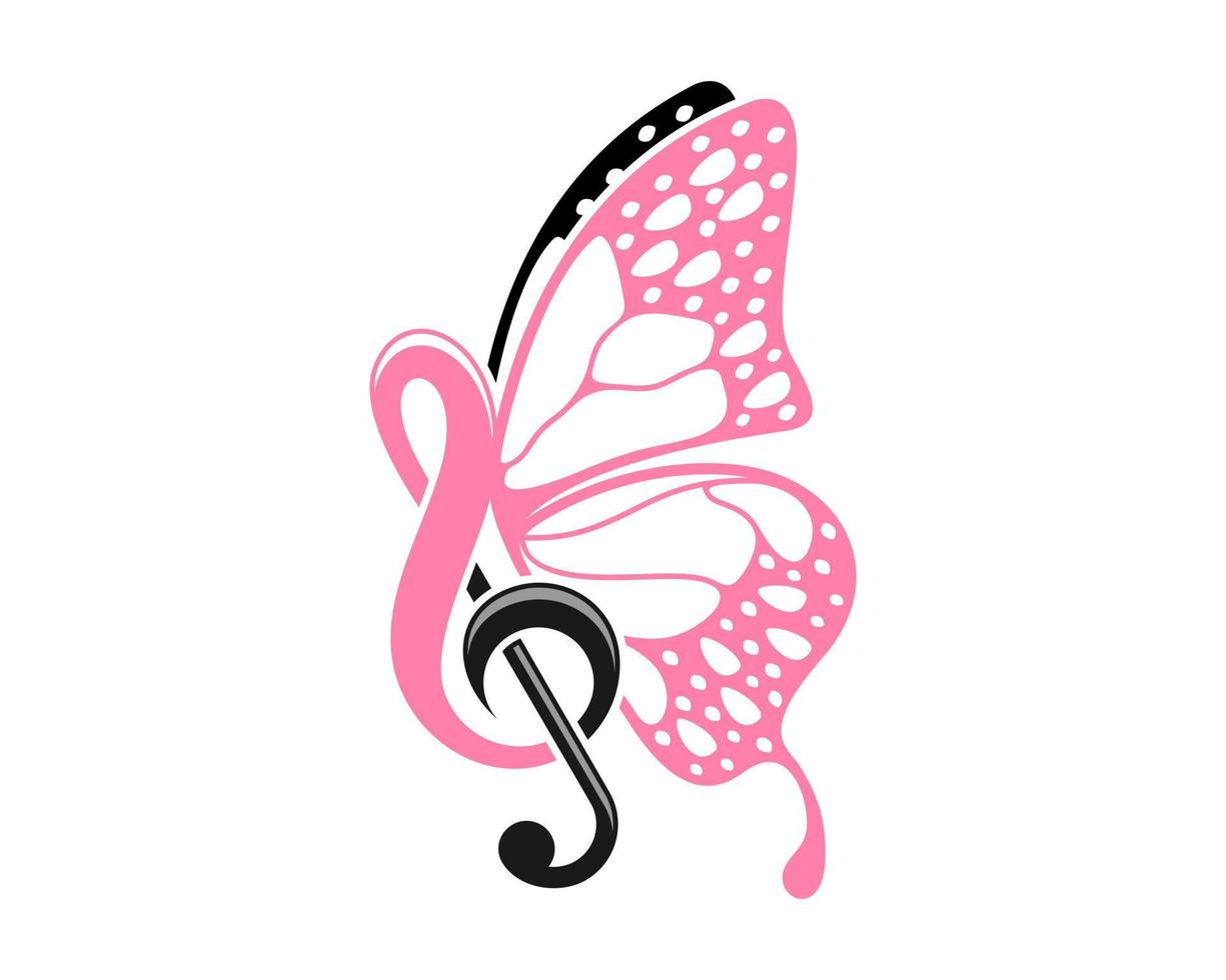 nota musical de clave de sol con alas de mariposa de belleza vector