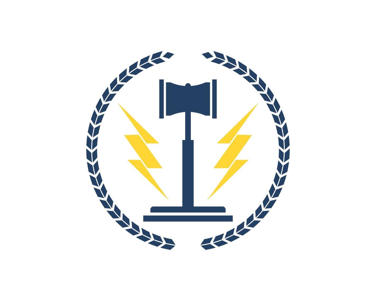 Circular wheat with law hammer and lightning inside vector