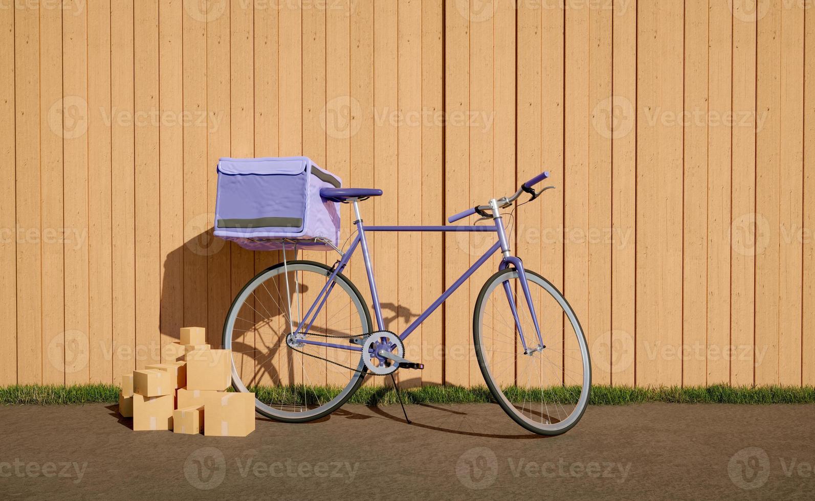 Entrega de bicicletas estacionada en la calle con paquetes de entrega foto