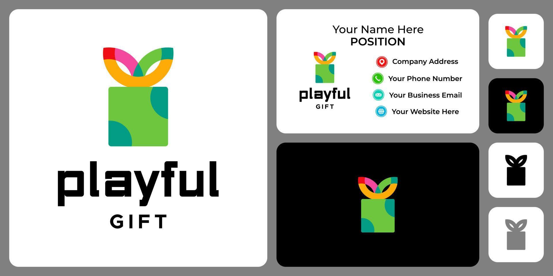 Playful gift logo design with business card template. vector