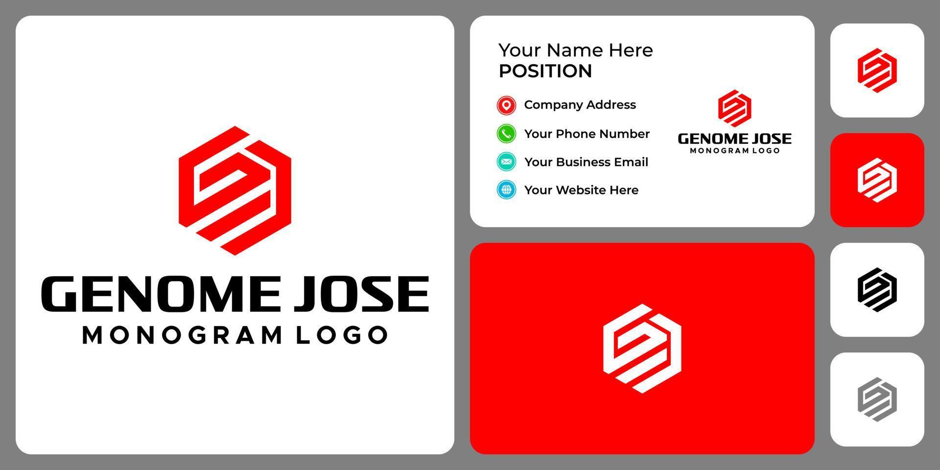 Letter G J monogram business logo design with business card template. vector