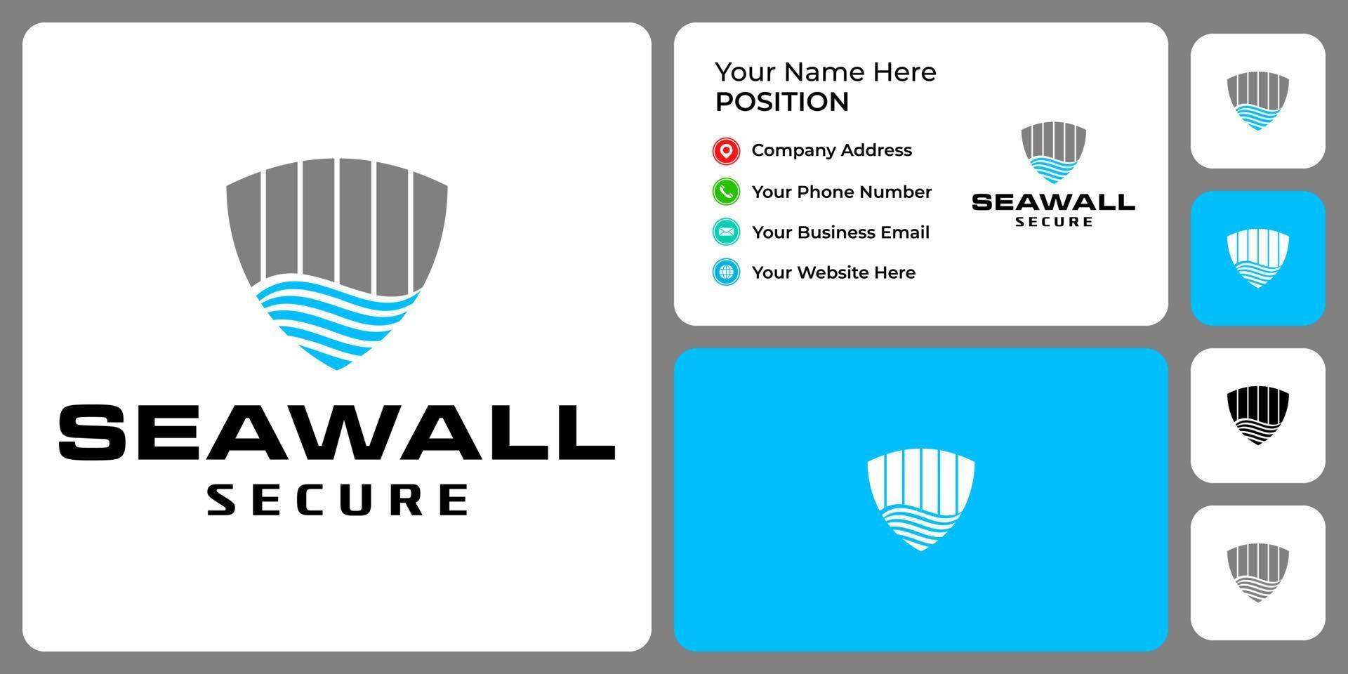 Diseño de logotipo de pared protectora marina con plantilla de tarjeta de visita. vector