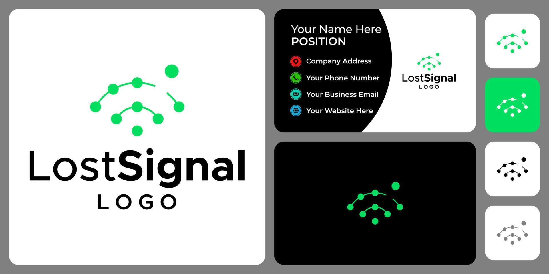 Lost signal symbol logo design with business card template. vector