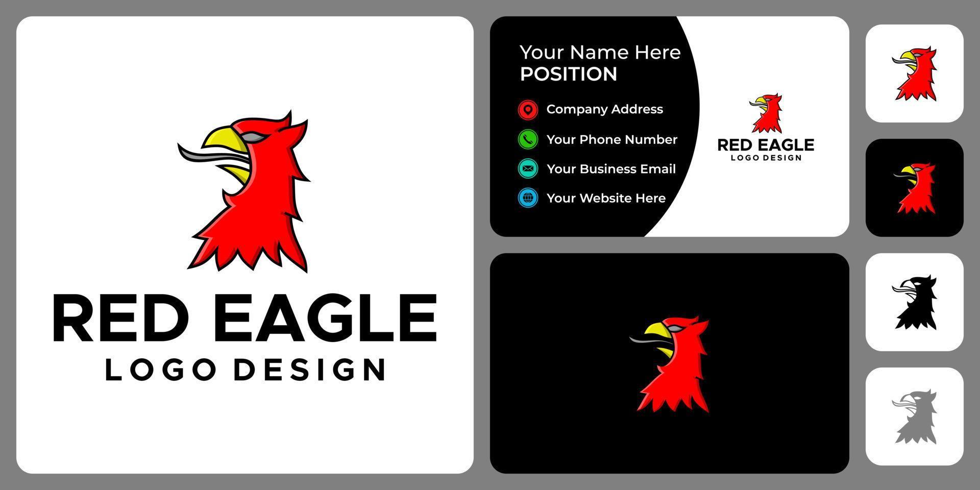 Red Eagle logo design with business card template. vector