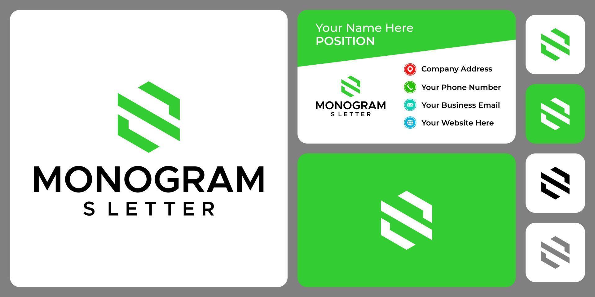 Diseño de logotipo empresarial monograma letra s con plantilla de tarjeta de visita. vector