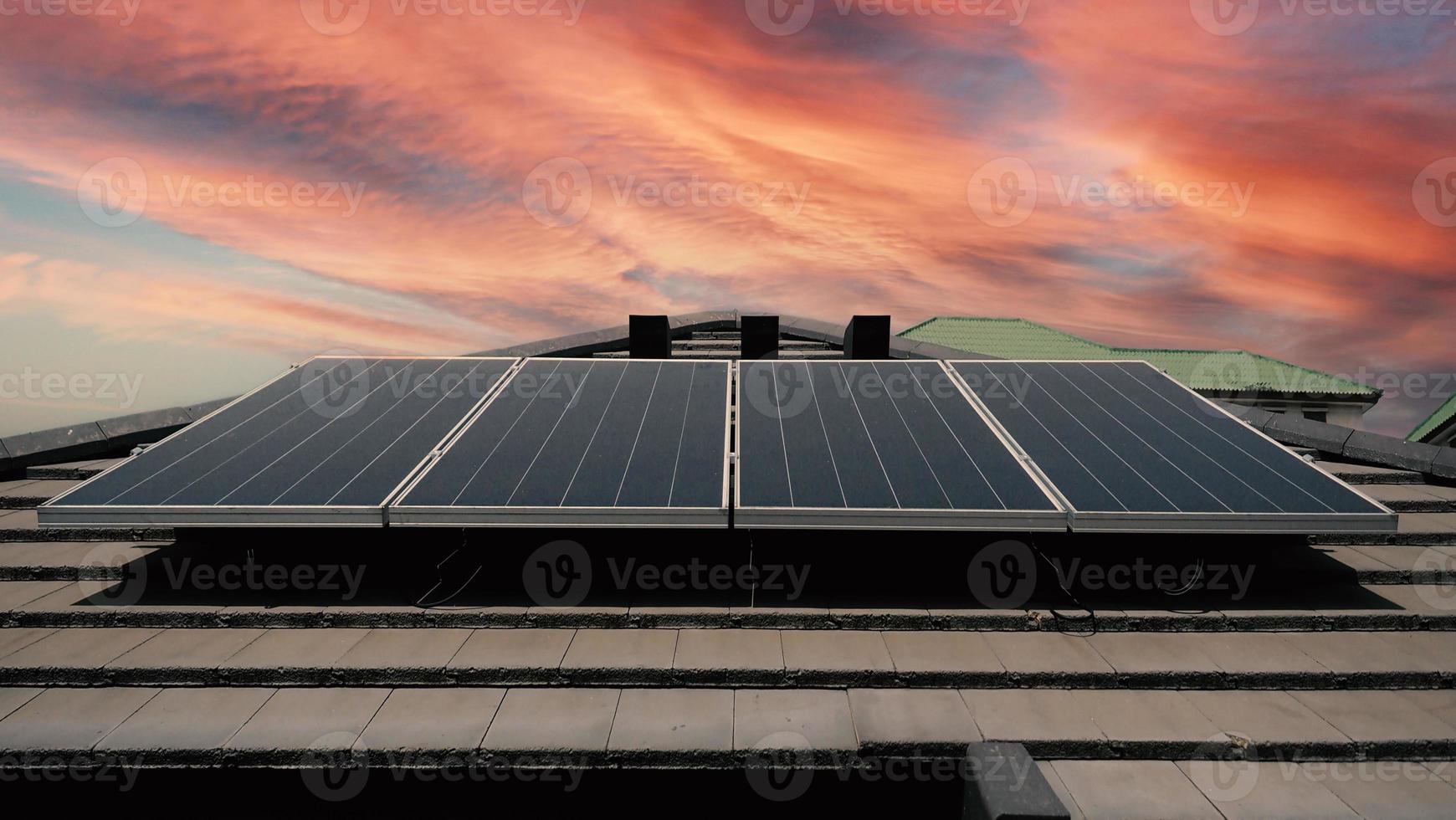 Photovoltaic. Solarcell panel. Solar roof power plant on the roof photo