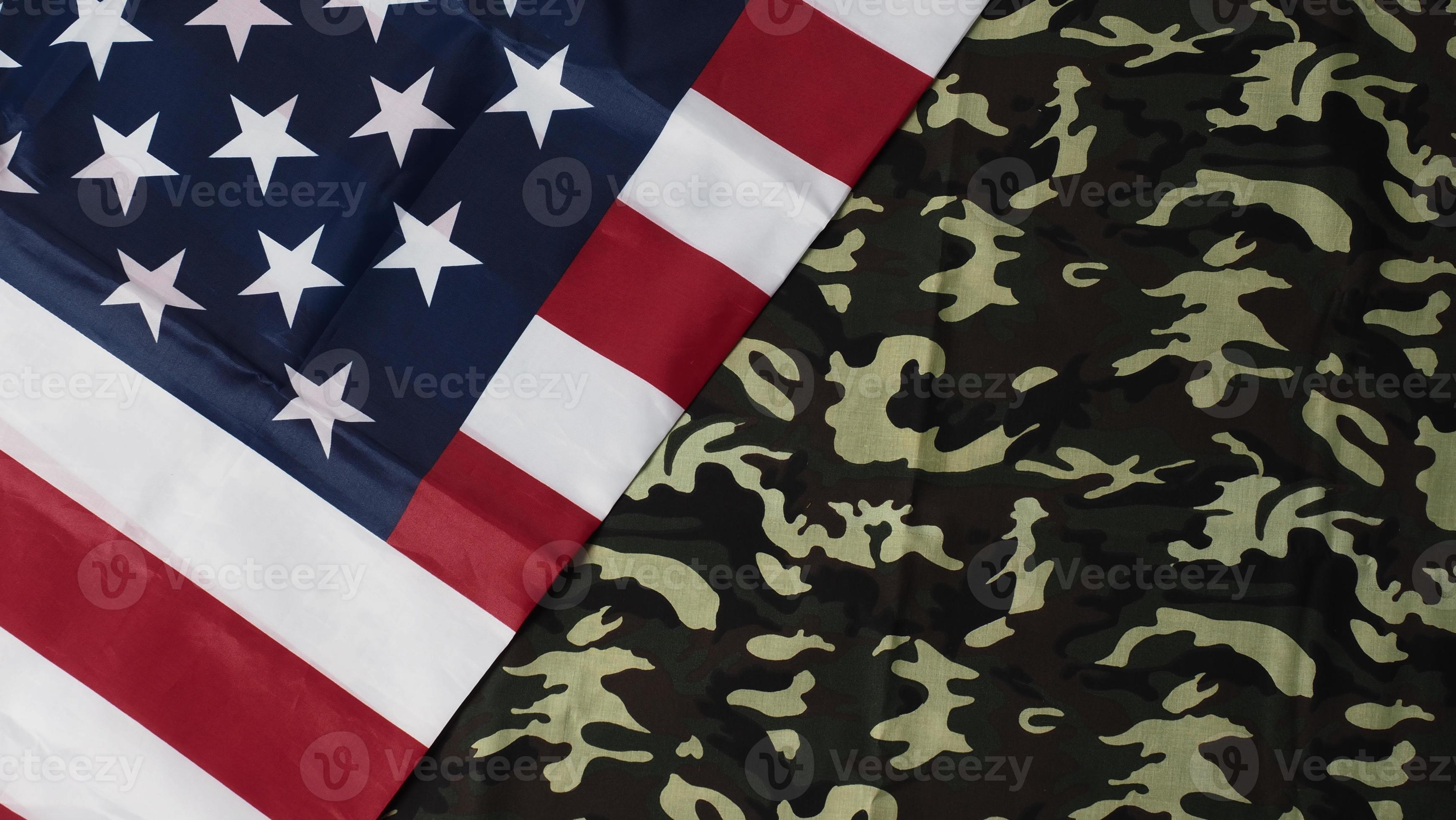 American flag and Military camouflage pattern. Top view angle. 4948634