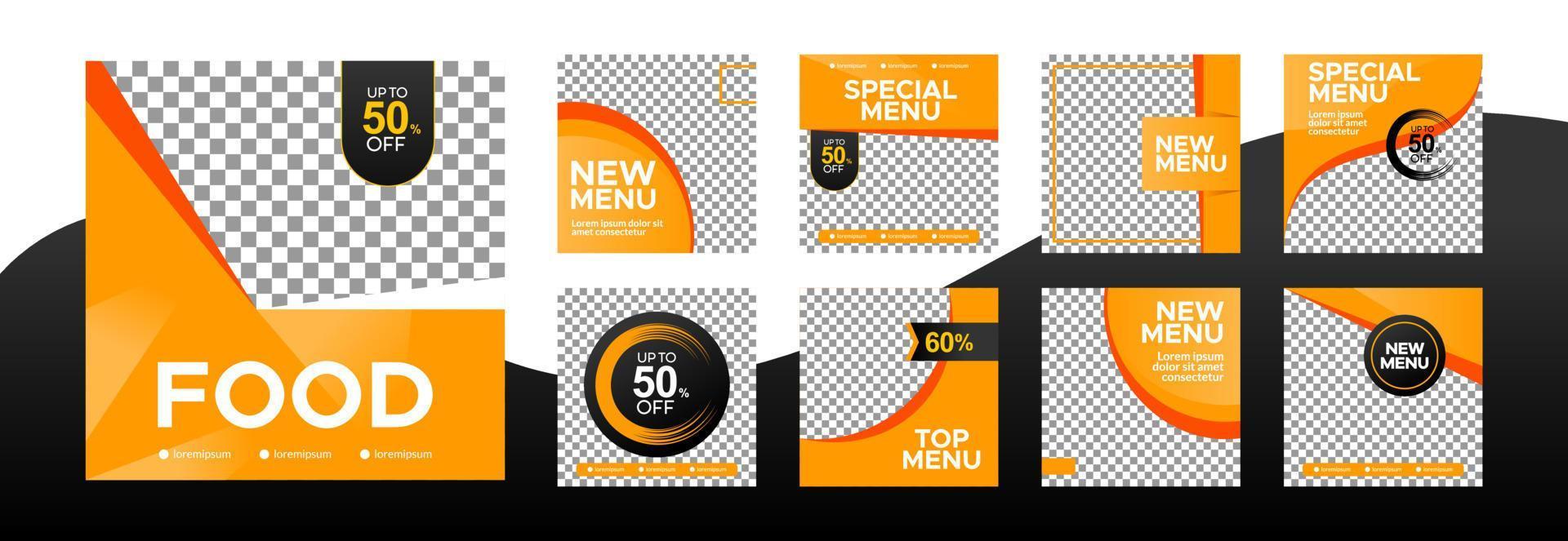Set of Editable food square banner template. Instagram feeds social media modern style. vector