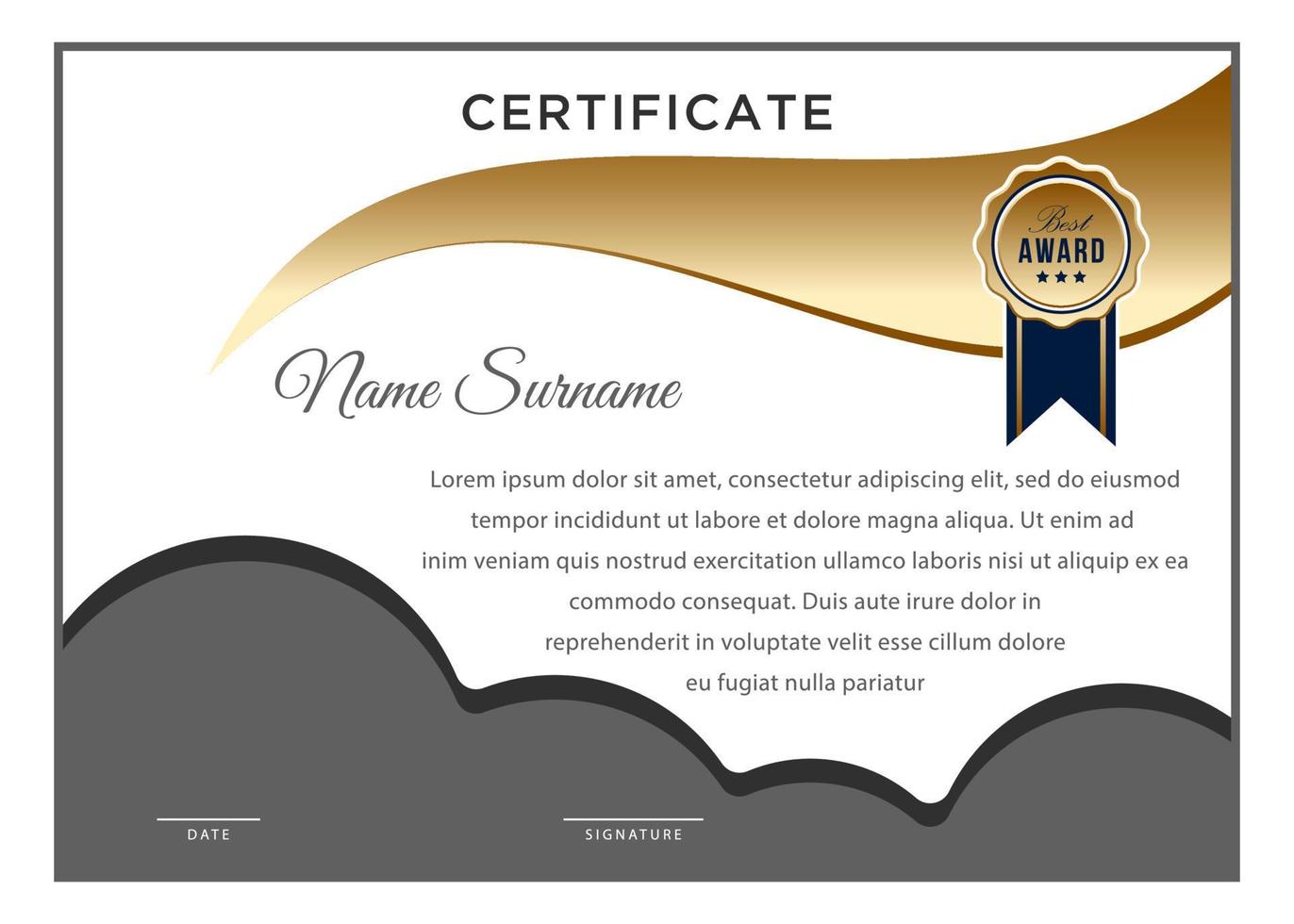 Certificate Curved Corner Horizontal design templates vector
