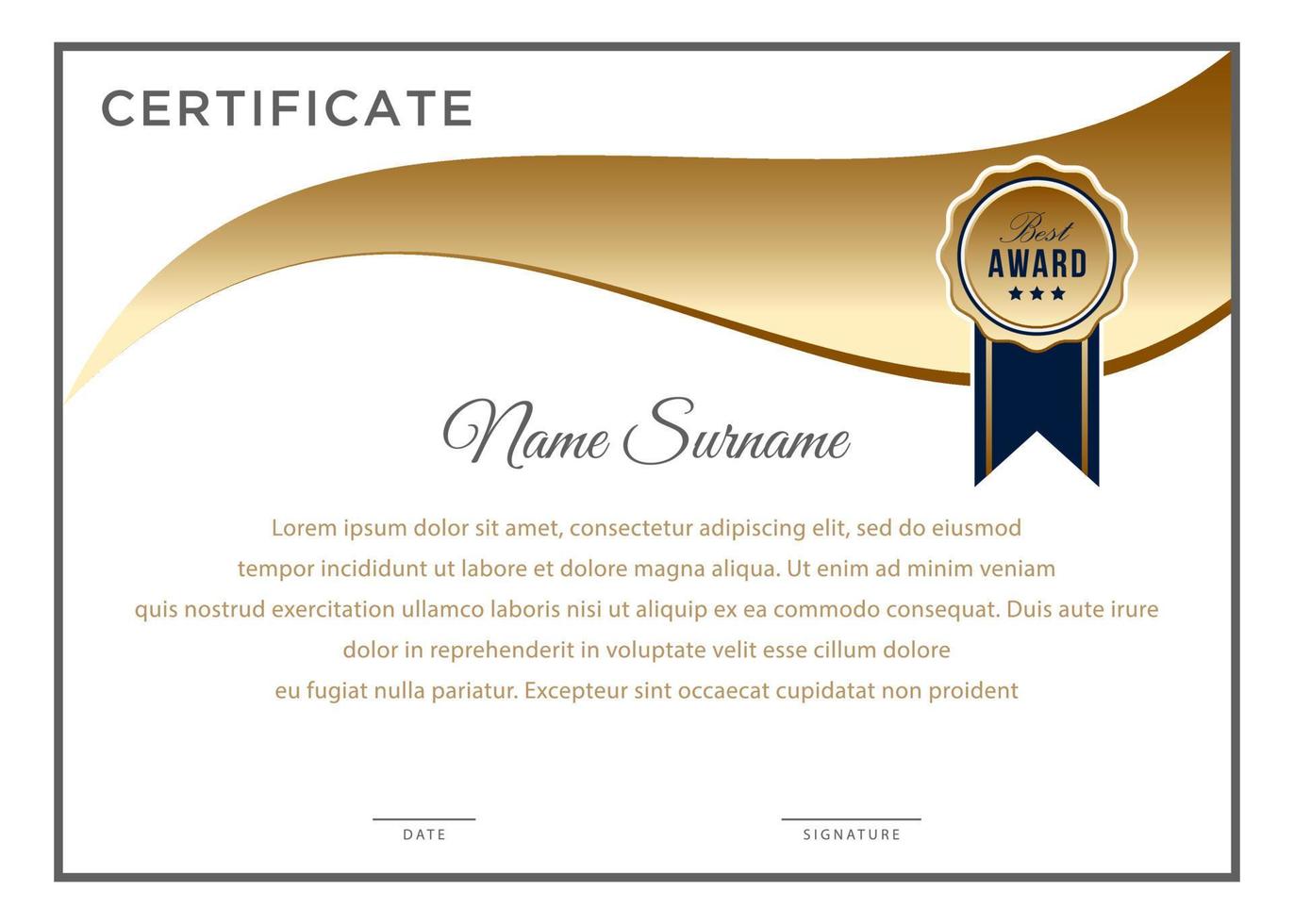 Certificate Curved Corner Horizontal design templates vector